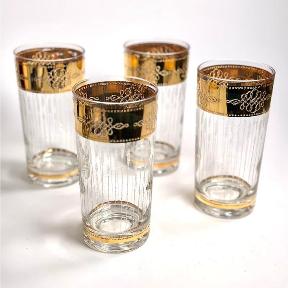 Vintage Glass Tumblers Culver, Gold Trimmed, Mid Century